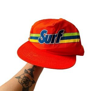 Vintage Surf Hat Cap Snapback Orange Stripes Speedway 1980s